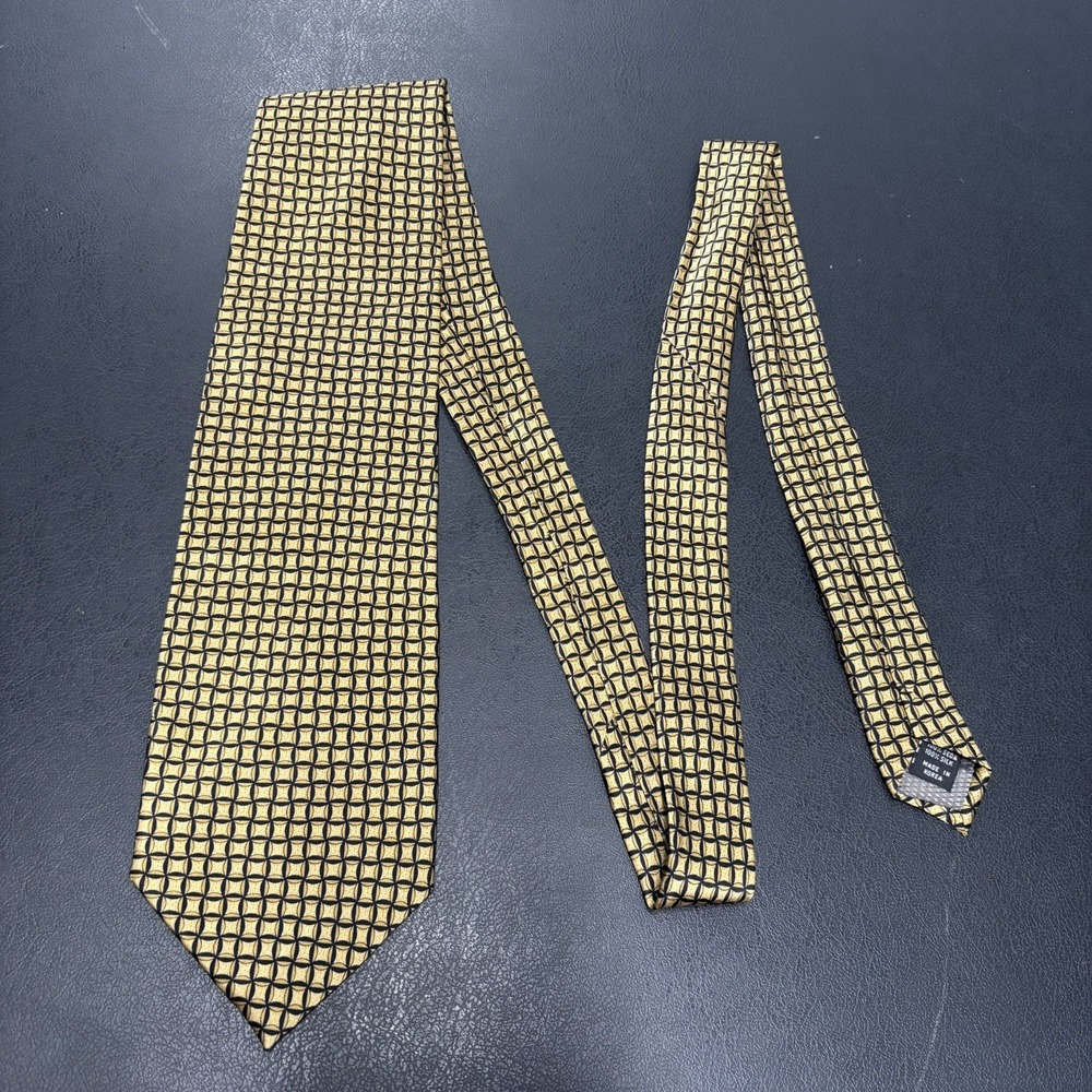VALERIO GARATI Mens Dress Tie Pure Silk Black and Gold Geometric Preppy